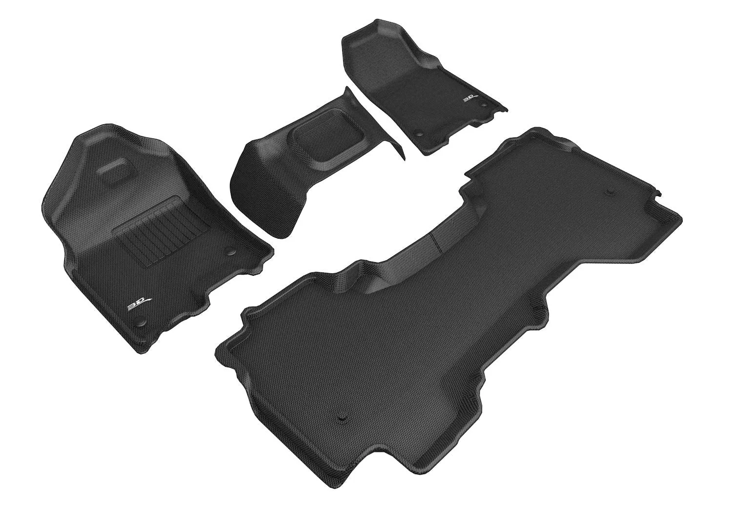 3D Maxpider Custom Fit Kagu Floor Mat (Black) Compatible With Dodge Ram 1500 Quad Cab 2019-2024 (W/ Bench Front Row) - Full Set