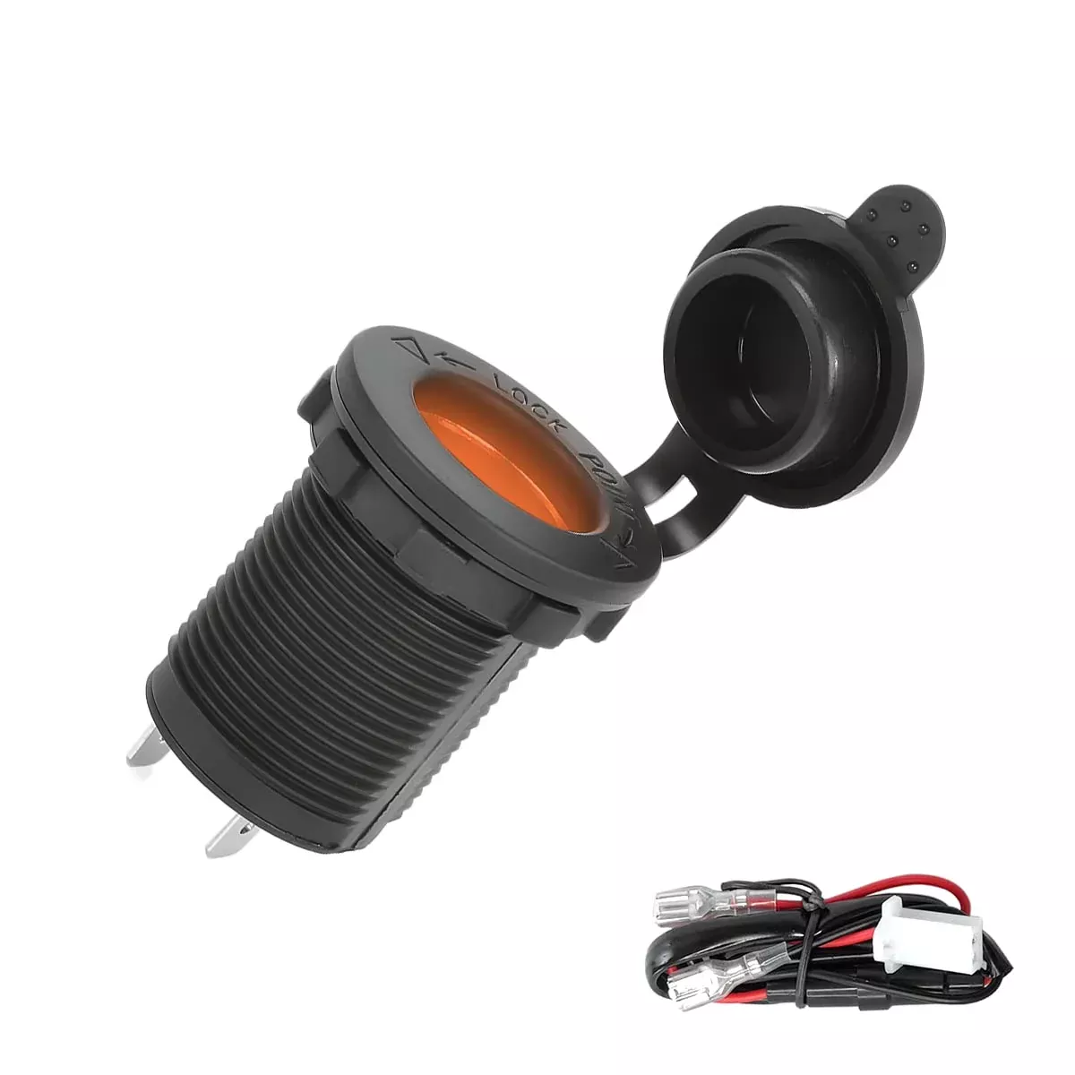 8sanlione 12V/24V Waterproof Car Cigarette Lighter Socket – Dustproof Power Outlet for Automotive, Boat, Motorcycle, ATV, RV, Truck (Orange)