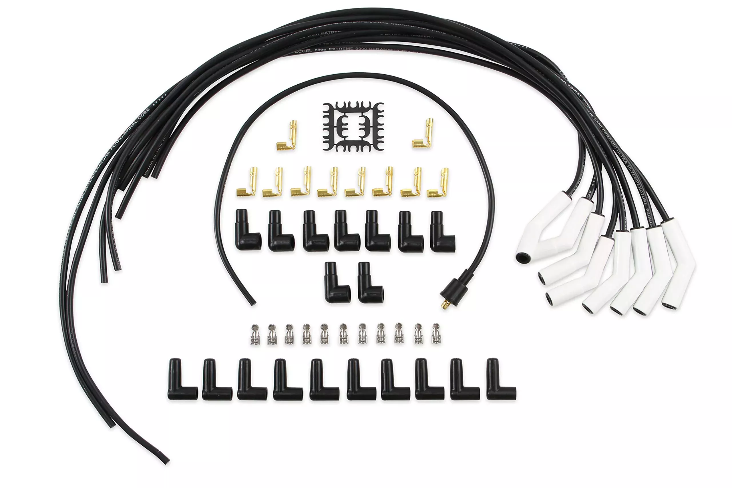 Accel 9002C Extreme 9000 Spark Plug Wire Set – Universal – 135 Degree White Ceramic Boots