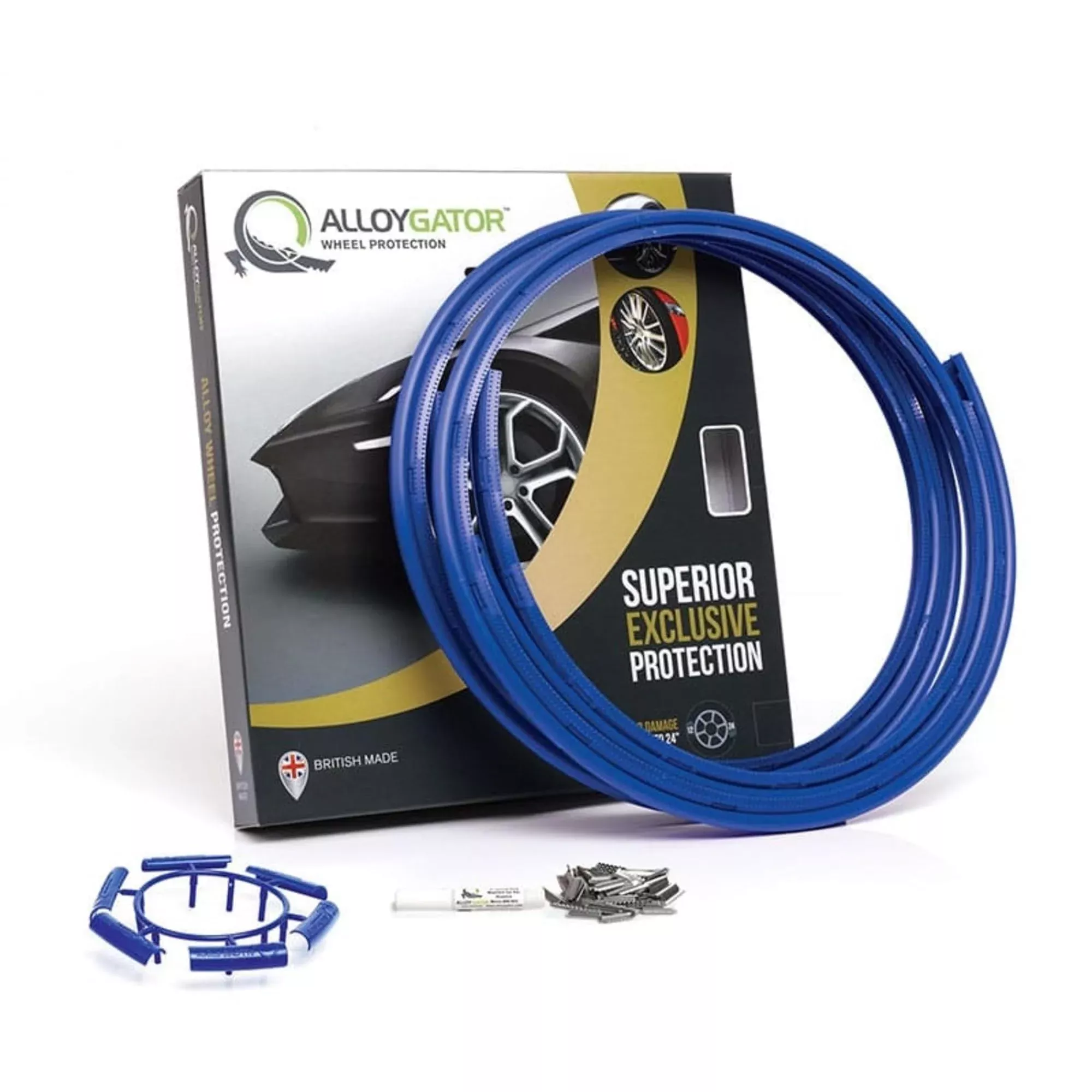 AlloyGator Blue Rim Protector - Premium Wheel Guard for 12-24" Wheels, Adhesive Free, Nylon, Pack of 4, Model K4 BLUEXC