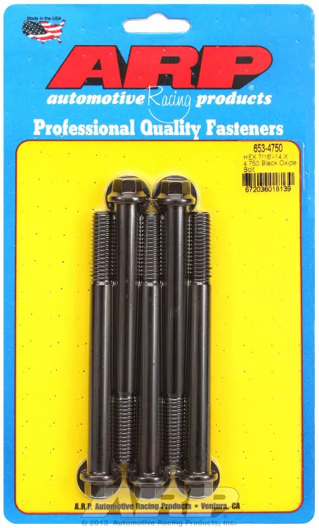 ARP Racing 7/16-14 X 4.75 HEX Standard Bolt; Hex Style Head Type; Black Oxide; Chrome Moly; 5 Pack