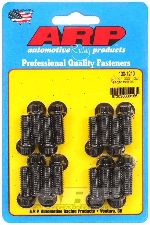 ARP Racing Exhaust Header Bolt 3/8'X1.00'12PT HEADER Bolt Universal; 3/8 - 16 Inch Thread Size; .750 Inch Length; 12 Point Head Type; Black Oxide; Black; Chrome Moly; Set of 16