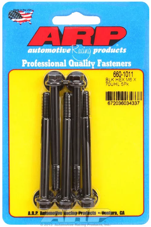 ARP Racing M6 X 1 X 70 HEXMetric Bolt; 6 mm x 1 Thread Size; Hex Style Head Type; Black Oxide; Chrome Moly; 5 Pack