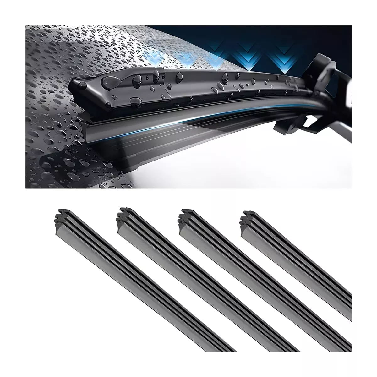 AUKEPO 22 Adjustable Windshield Wiper Blades Refills - Frameless Silicone Strips for Most Vehicles - Universal Auto Accessories