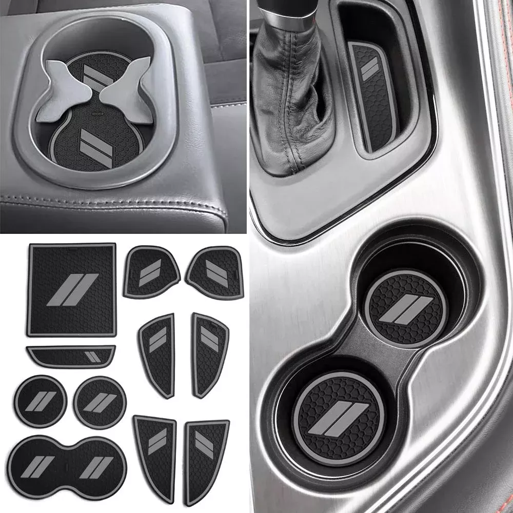 Auovo 11Pcs Anti-Dust Mats For Challenger Accessories 2015-2023 Custom Interior Cup Holder Inserts Door Pocket Center Console Liners For Challenger 2021 (Gray)