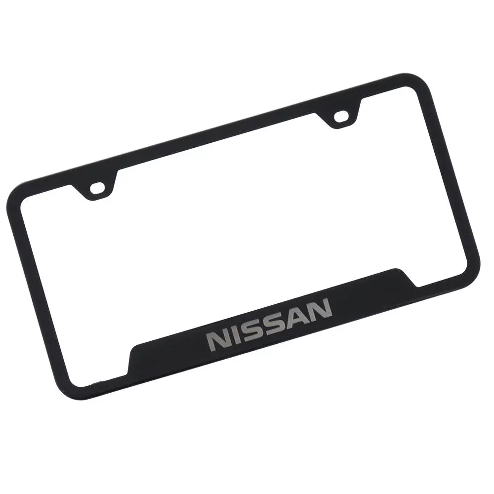 Automotive Gold Laser Etched Black Cut-Out Frame With Nissan Logo