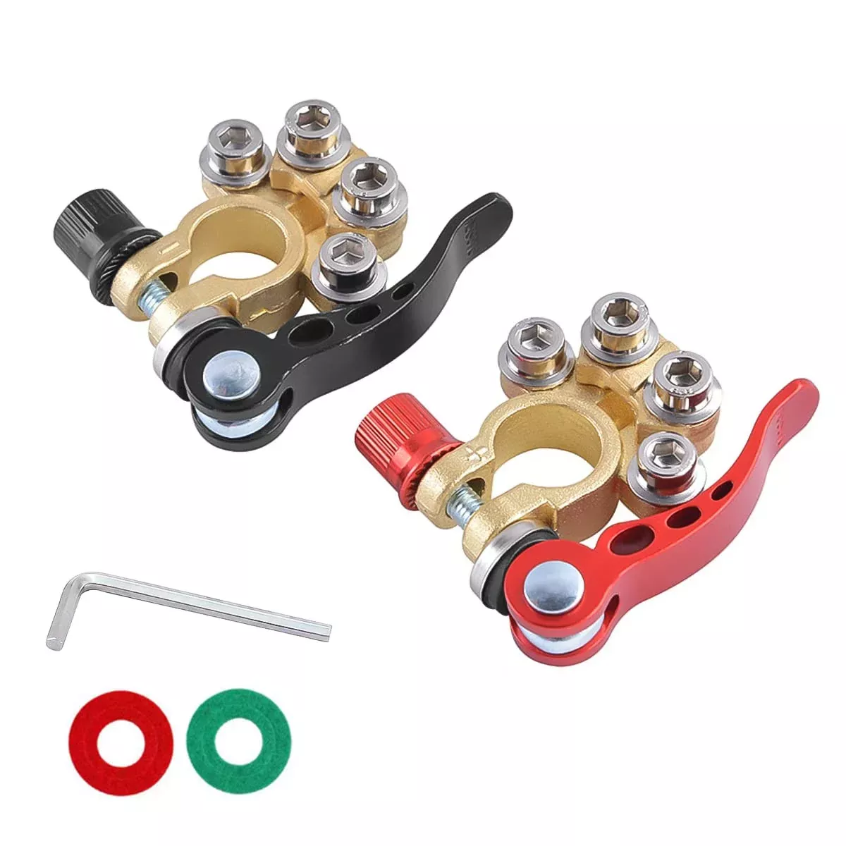 Battery Terminal Clamp Connectors, 2 Pcs 4 Way Quick Release Disconnect Car Battery Terminal For Sae/Jis Type A Posts, Compatible With Cars, Vans, Trucks And More