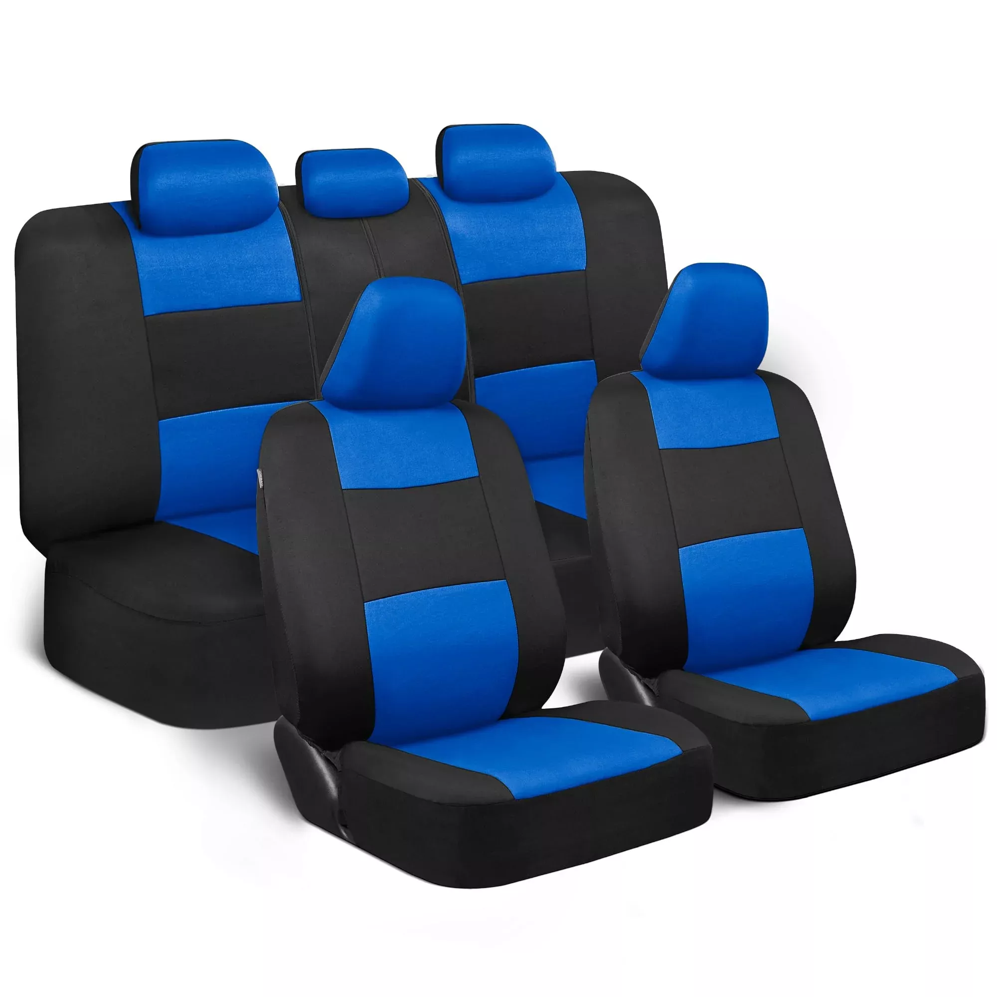 Bdk Polypro Car Seat Covers Full Set In Blue On Black, Front And Rear Split Bench Seat Covers For Cars, Easy To Install Car Seat Cover Set, Car Accessories For Auto Trucks Van Suv – Blue