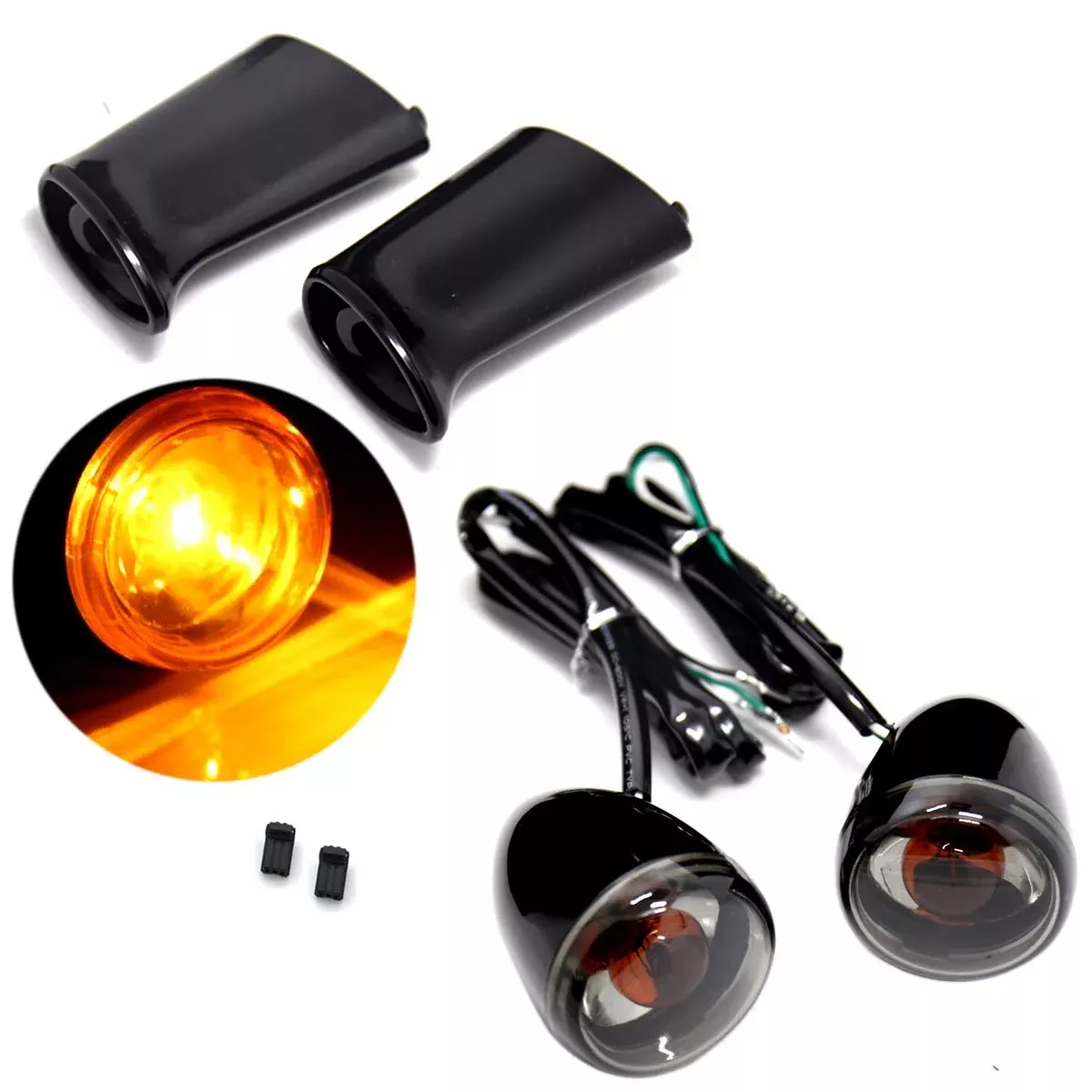 Black Bullet Turn Signals&Bracket For Harley Dyna Softail Fatboy Sportster Fxdb