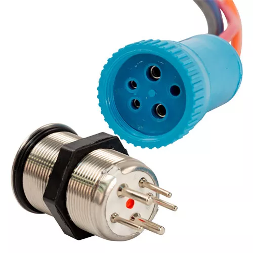 Bluewater 22mm In Rush Push Button Switch - Off/(On) Momentary Contact - Blue/Red LED