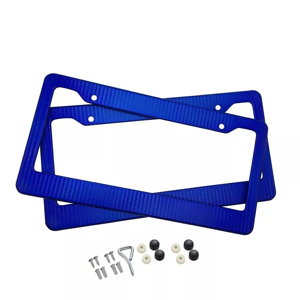 Blvd-Lpf Obey Your Luxury Car Carbon Fiber Painted Style Blue Front Rear License Plate Frame Cover With Screw (Pack Of 2)