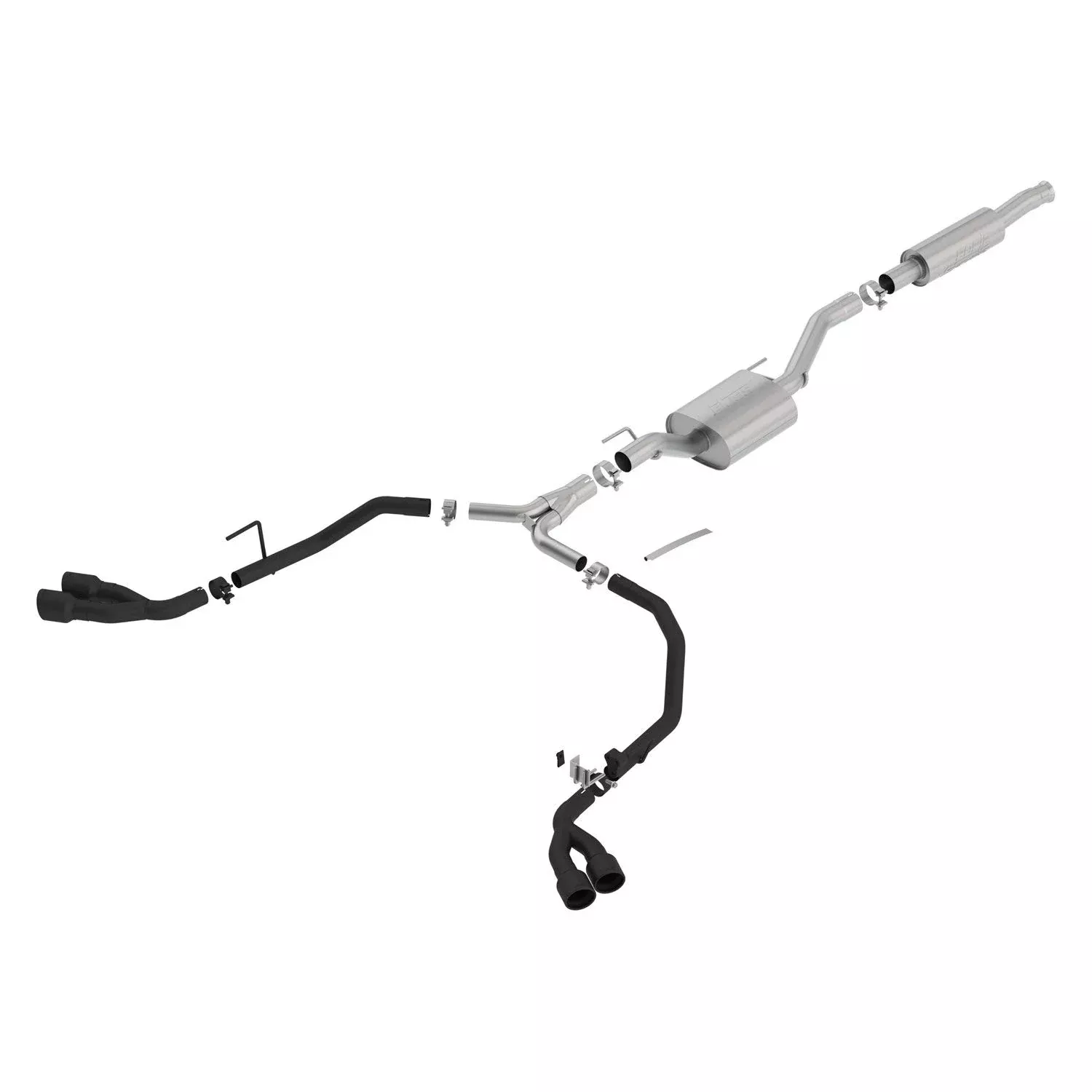 Borla 140815Cb S-Type Cat-Back Exhaust System Dual Round Angle Cut 2.75 In Split Into Dual 2 In. Truck Split Side Exit Ceramic Black 3.5 In. Tip T-304 Stainless Steel S-Type Cat-Back Exhaust System