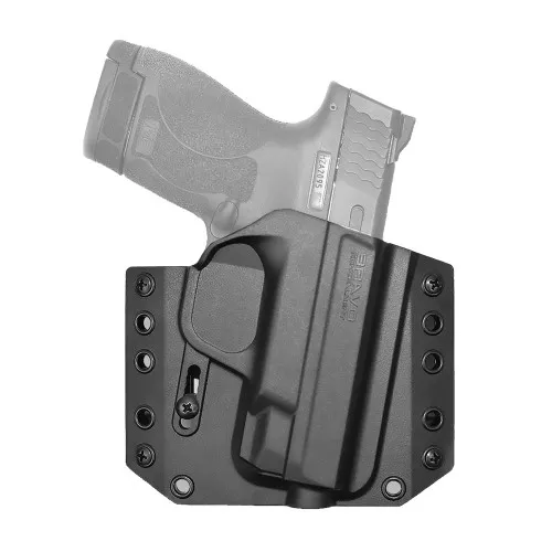 Bravo Concealment BCA, OWB Concealment Holster, 1.5" Belt Loops, Fits S&W M&P Shield 9/40, Right Hand, Black, Polymer BC10-1012