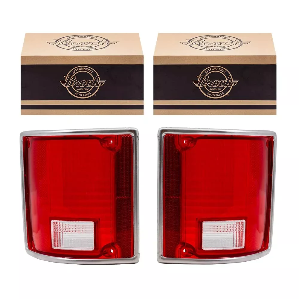 Brock Replacement Driver And Passenger Set Tail Lights Lens With Chrome Trim Compatible With 5968329 5968330.