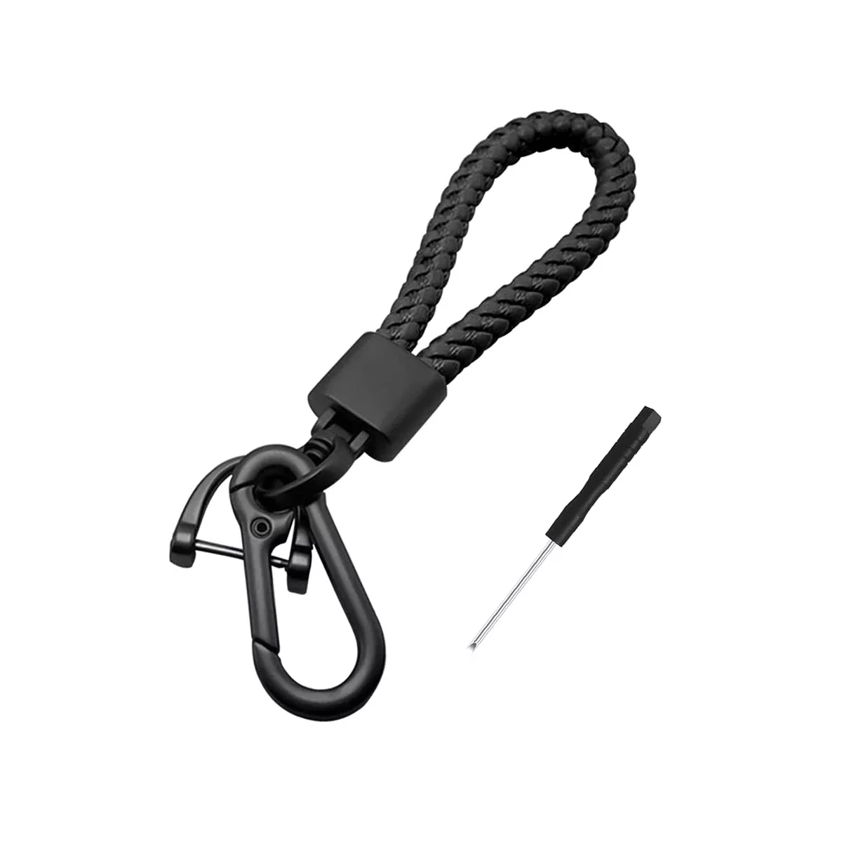 Car Key Acorn Weave Paracode Key Chain Ring, Thick Leather Braid Rope Car Keychain Ring For Men And Women, Suit For All Cars (Black)