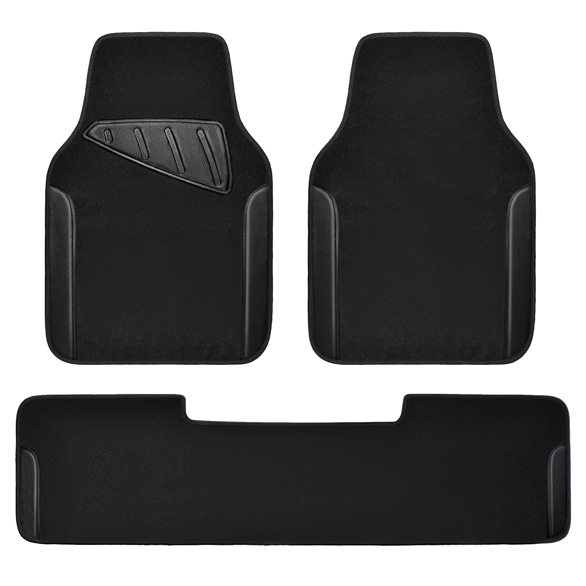 Car Pass Waterproof Universal Faux Leather 3Pcs Car Floor Mats, Black Car Mats Fit For Suv,Vans,Sedans, Trucks,Set Of Vehicles Car Carpet With Driver Heel Pad And Anti-Slip Nibs Backing (Black 3Pcs)