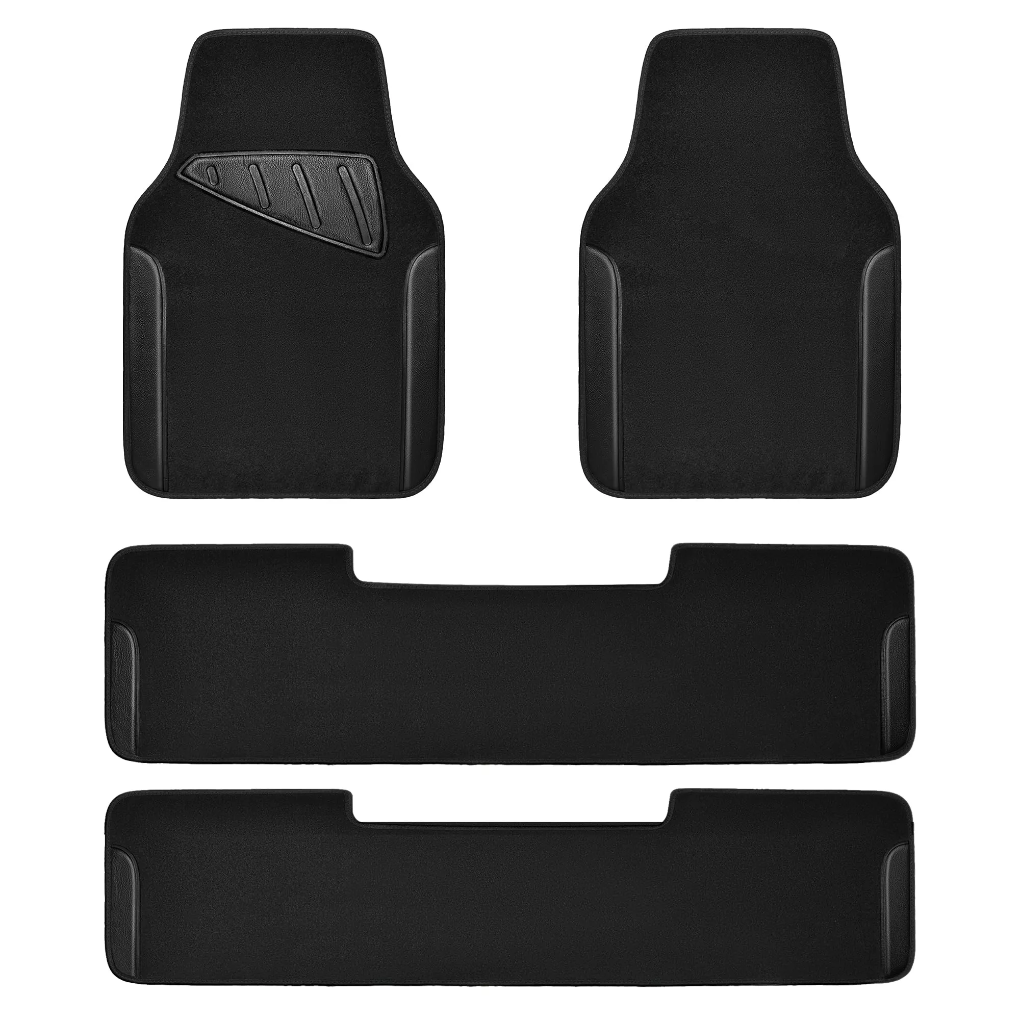 Car Pass Waterproof Universal Faux Leather 3Row Car Floor Mats, Black Car Mats Fit For Suv,Vans,Sedans, Trucks,Set Of Vehicles Car Carpet With Driver Heel Pad And Anti-Slip Nibs Backing (Black 3Row)