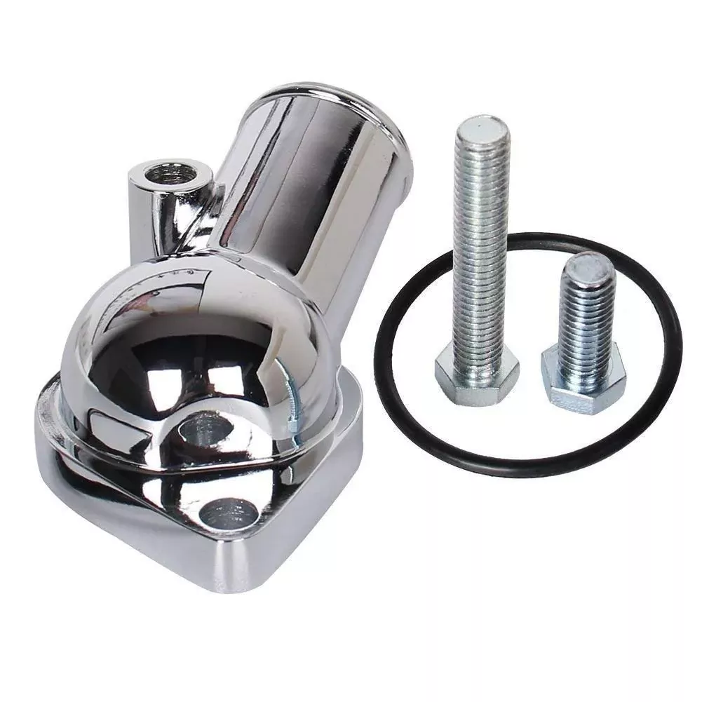 Carbole 21 Degree Chrome Water Neck Thermostat Housing Fit For Chevy V8 5.7L 350 454 Small Big Block