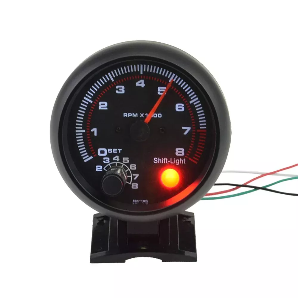 Carrfan- 3.75′ Car Universal Black Tachometer Gauge White Inter Shift Light 0-8000 Rpm, Only For 12V Petrol Vehicles