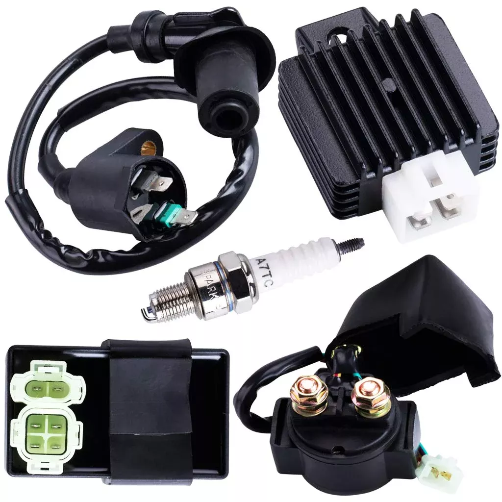 CNCMOTOK AC CDI Ignition Coil Relay & Voltage Regulator Set for GY6 150cc, Black, Includes Spark Plug, Fits Tomberlin Crossfire 150R
