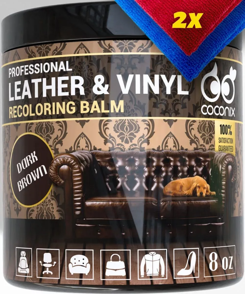 COCONIX Leather Recoloring Balm - Dark Brown, 8 oz, Restores Aged Leather & Vinyl, Model LRB2DB