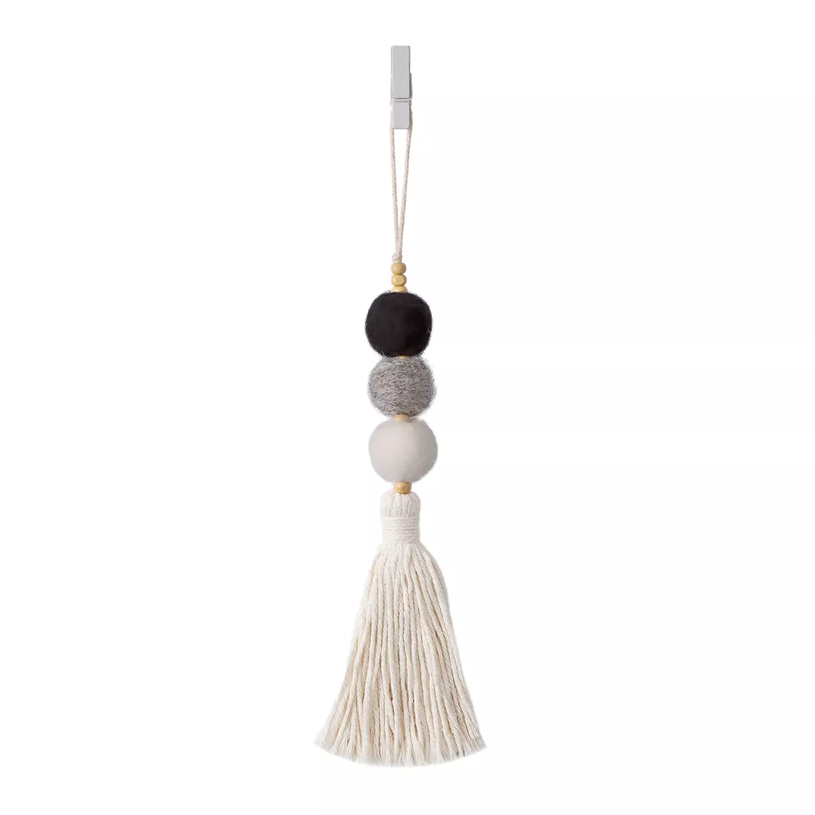 Colorful Felt Ball Car Diffuser Essential Oil Bead Aromatherapy Car Vent Diffuser Boho Tassel Hanging Car Charm Vent Clips Car Interior Decor Air Freshener (Black)