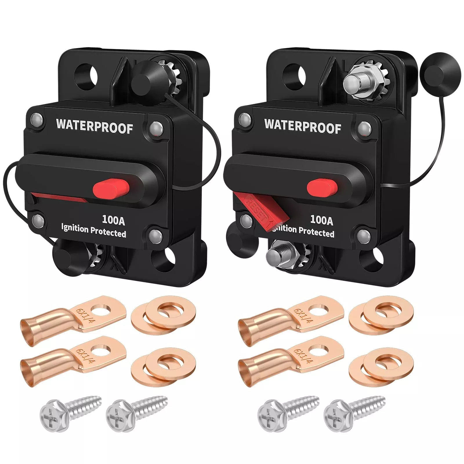 Daiertek 100 Amp Circuit Breaker 12V – 48V, Dc 12 Volt Circuit Breaker 100A Inline With Manual Reset Waterproof For Marine Boat Trolling Automotive Car Rv Atv Audio-2Pack