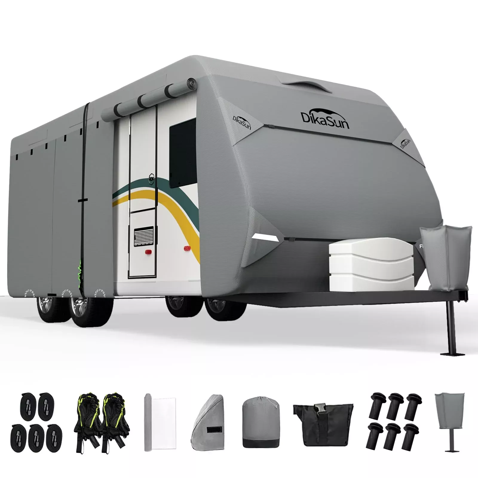 Dikasun Rv Cover, Upgraded 7 Layers Top Travel Trailer Cover Fits 20-22 Feet Rv, Waterproof Camper Cover For Toy Hauler With Tongue Jack Cover, Gutter Covers