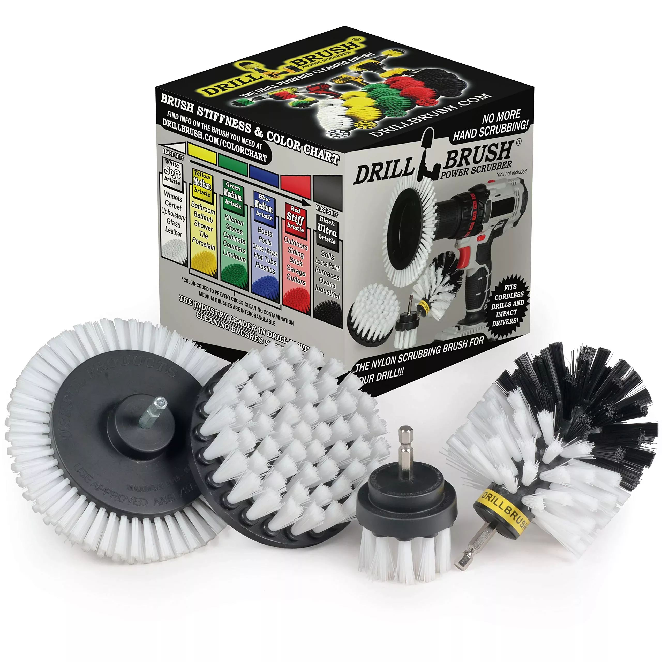 Drill Brush White – Drill Brush Attachment Set – Windshield Cleaning – Soft Scrub Brush For Glass – Auto Detailing Brush Kit – Car Carpet Power Scrubber – Interior Cleaning – Car Wash Accessories