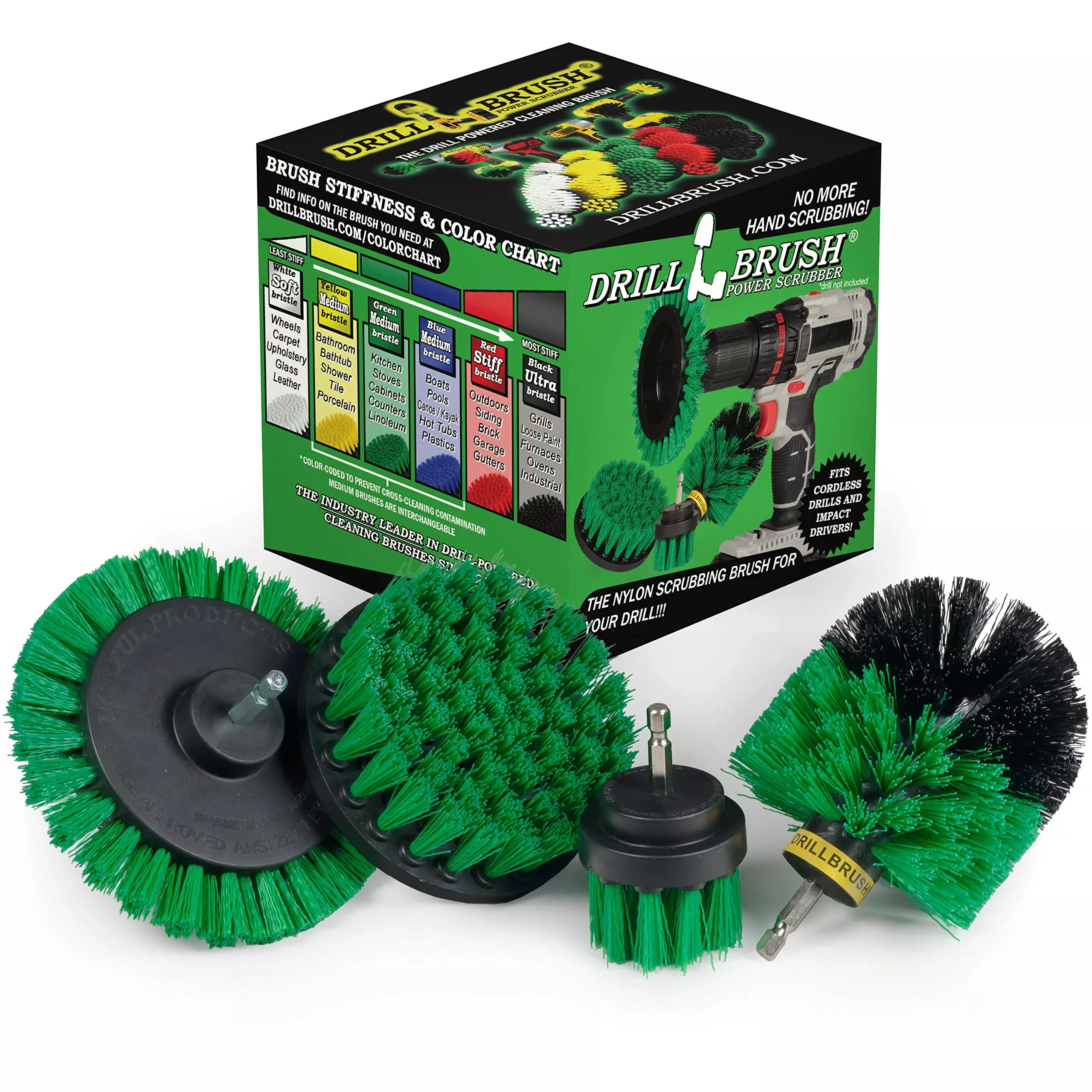 Drillbrush Green – Drill Power Kitchen Scrub Brush Kit – Oven Cleaning Drillbrush Attachment – Drill Scrubber Attachment For Dishes – Stove Cleaning Brush For Drill – Electric Spin Scrubber Cleaning