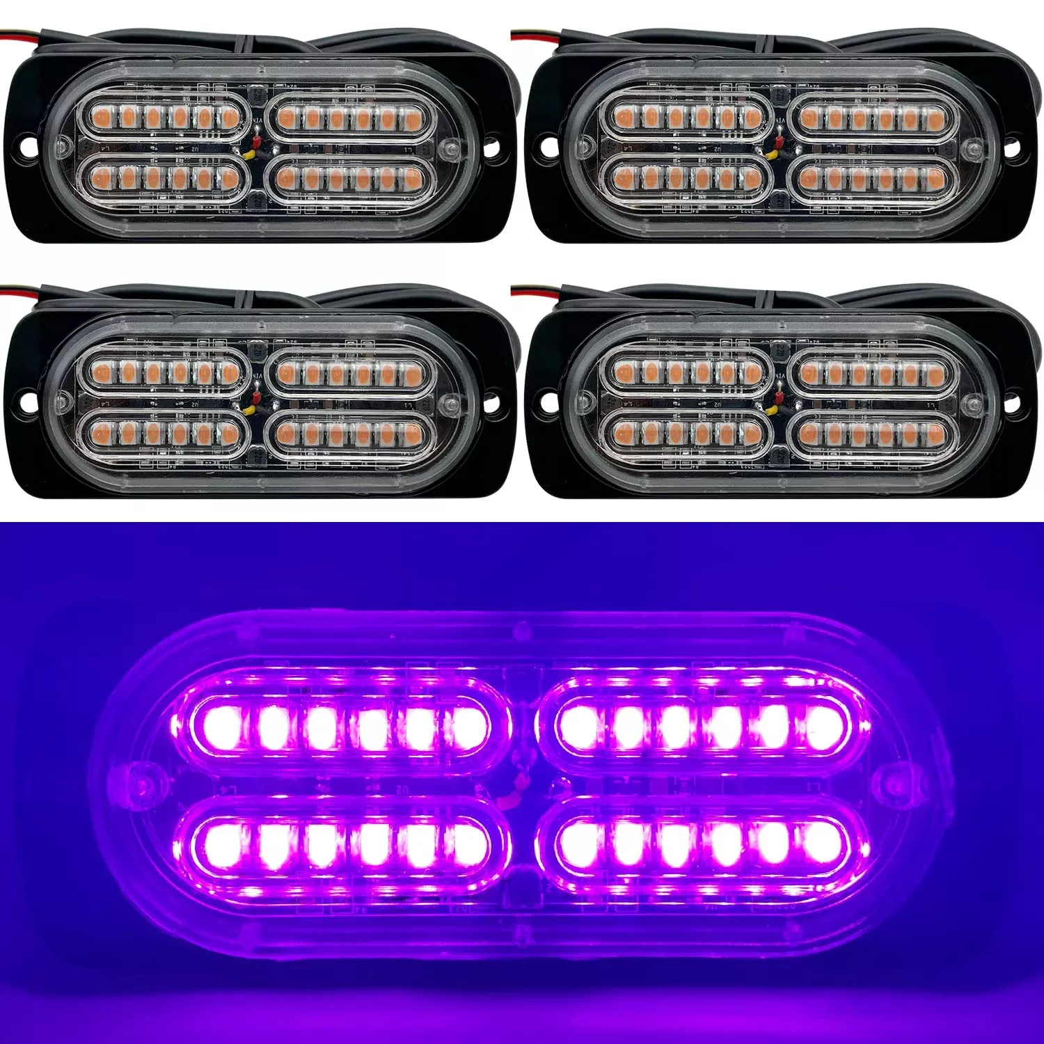 EASE2U E 20-LED Amber Strobe Light Bar – Waterproof, 12-24V, Purple, 32 Flashing Modes, 4PCS for Car Truck SUV Van