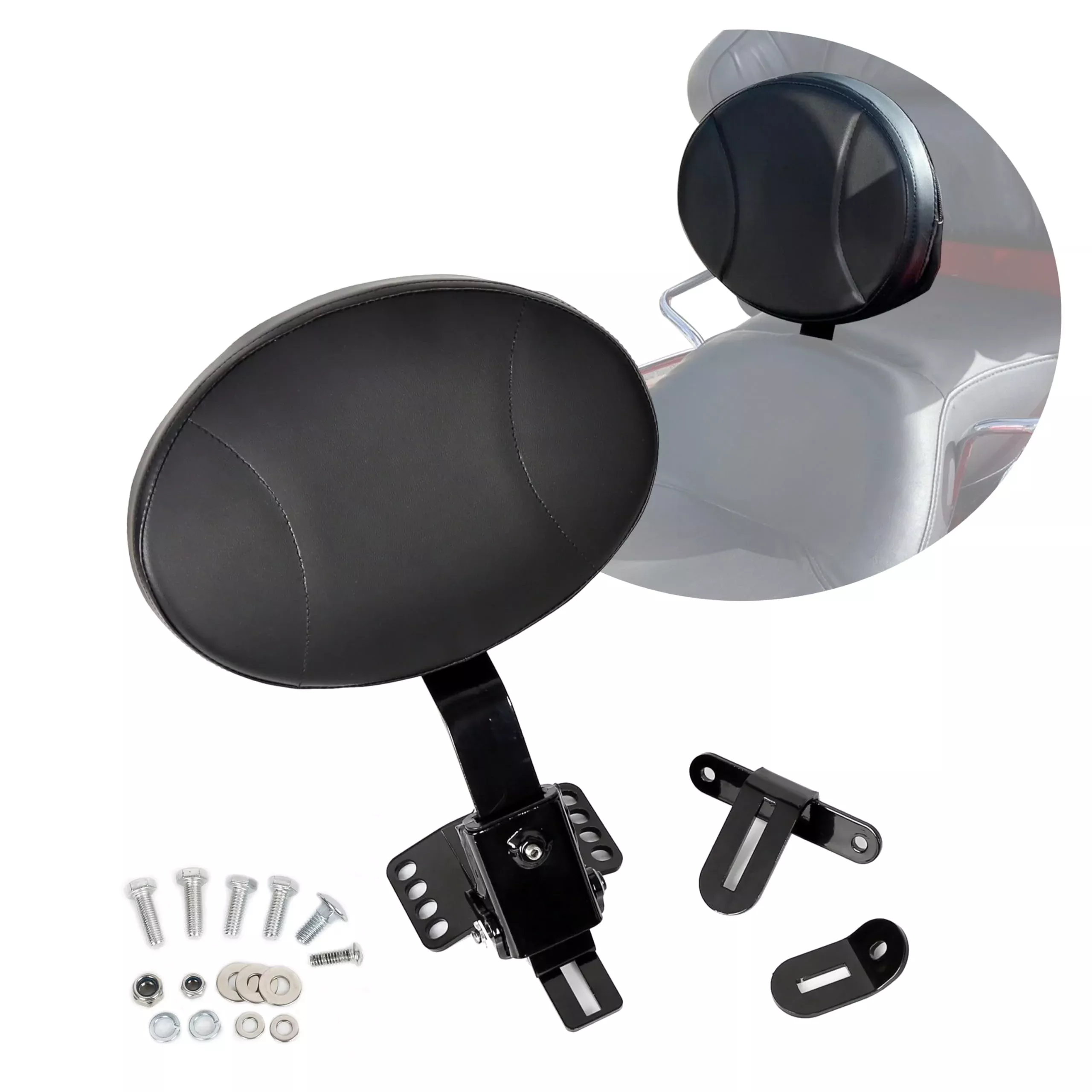 ECOTRIC Adjustable Driver Backrest Kit for Harley Touring 1988-2023, Removable Back Pocket, Medium, Black, Metal