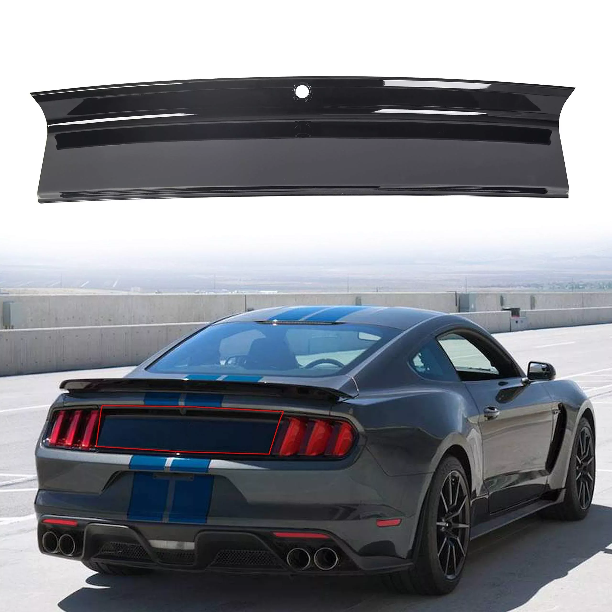 ECOTRIC Trunk Decklid Trim Panel for 2015-2023 Ford Mustang, Black ABS Plastic, Model VC-LYAP-350-2S