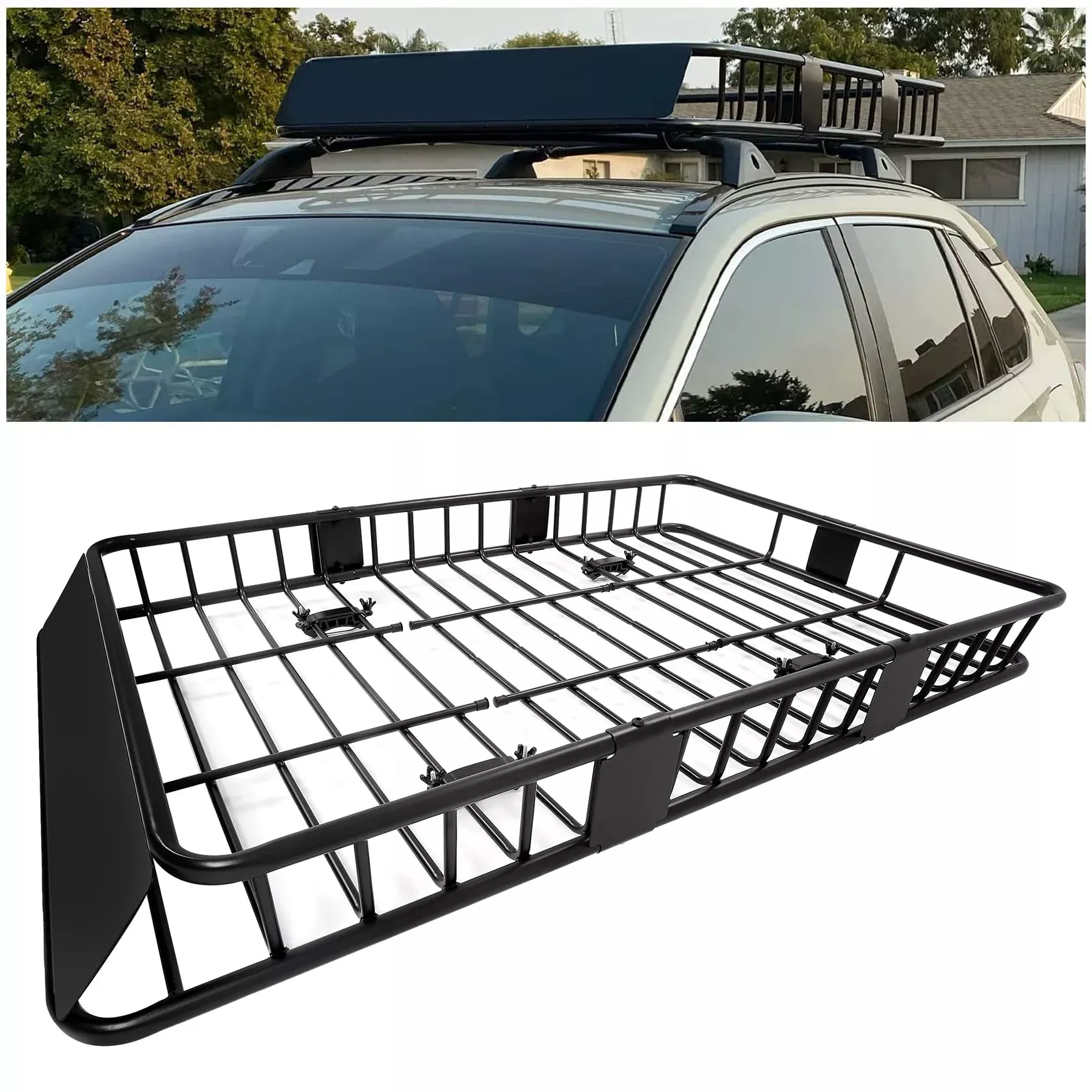ECOTRIC Universal Roof Rack Cargo Carrier Basket, Heavy Duty Steel, 67″x39″x5.1″, Black, 550LBS Capacity, Model VC-LYA-037S