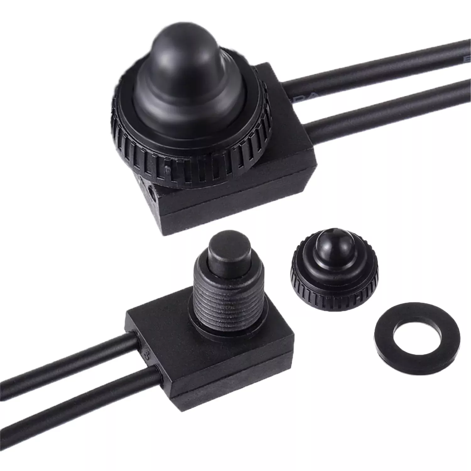 Eplzon Kp-107 Waterproof Push Button Switch 12V On/Off Spst Switch With 4.5”Lines For Motorcycle/Car(Pack Of 2Pcs,Black)