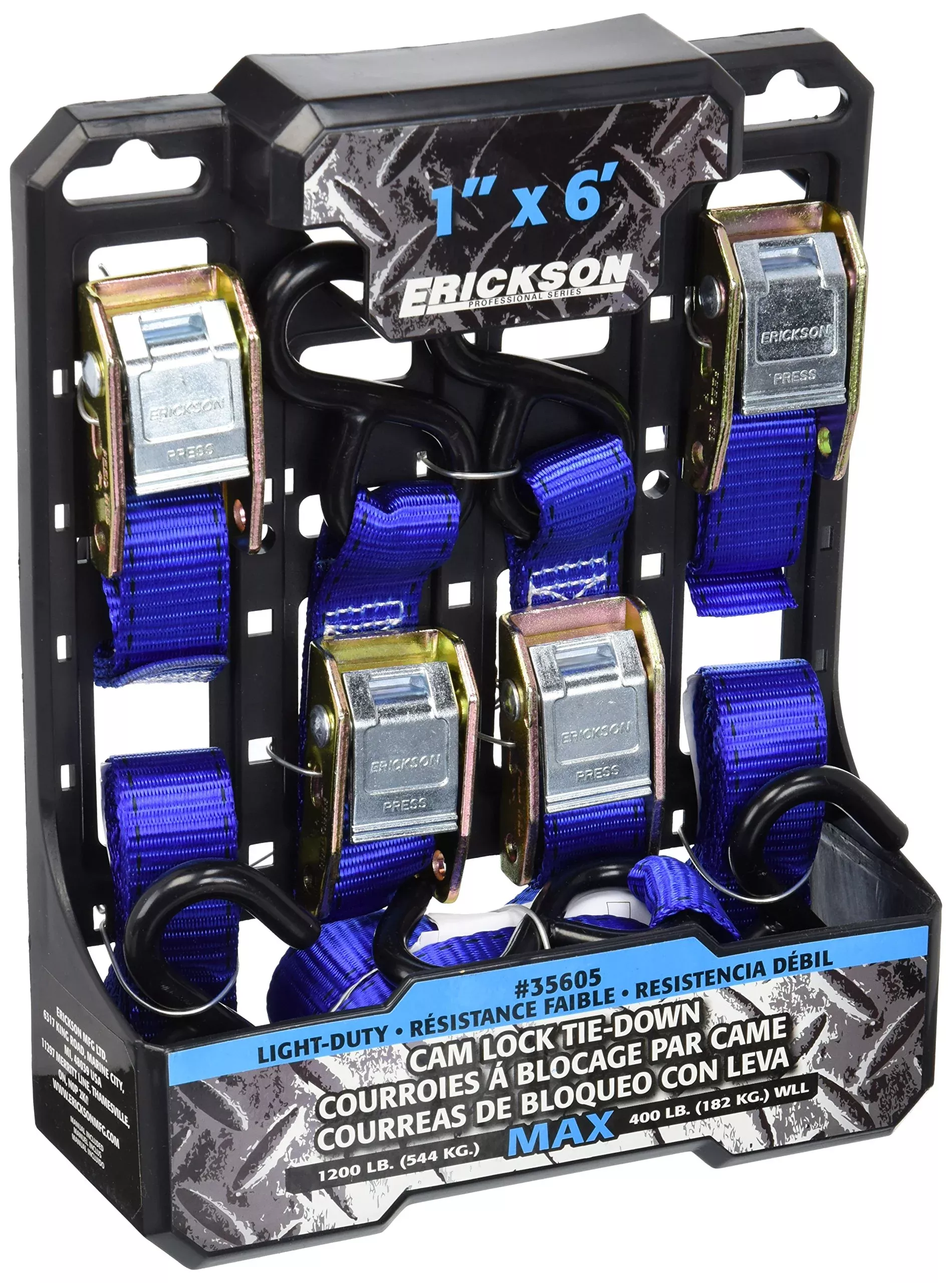 Erickson 35605 Light Duty Cam Lock Tie-Down Strap, 4 Pack (1′ X 6′, 1200 Lb Load Capacity)
