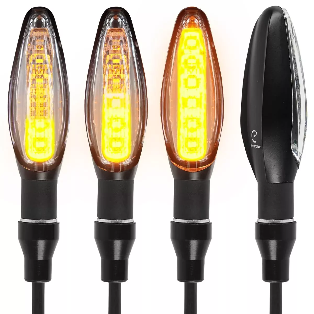 Evermotor Led Motorcycle Turn Signals Yellow Tail Sequential Lights 12V Running Aluminium Alloy Front Ebike Indicators With E-Mark For Honda,Ktm,Kawasaki,Suzuki(4 Pieces)