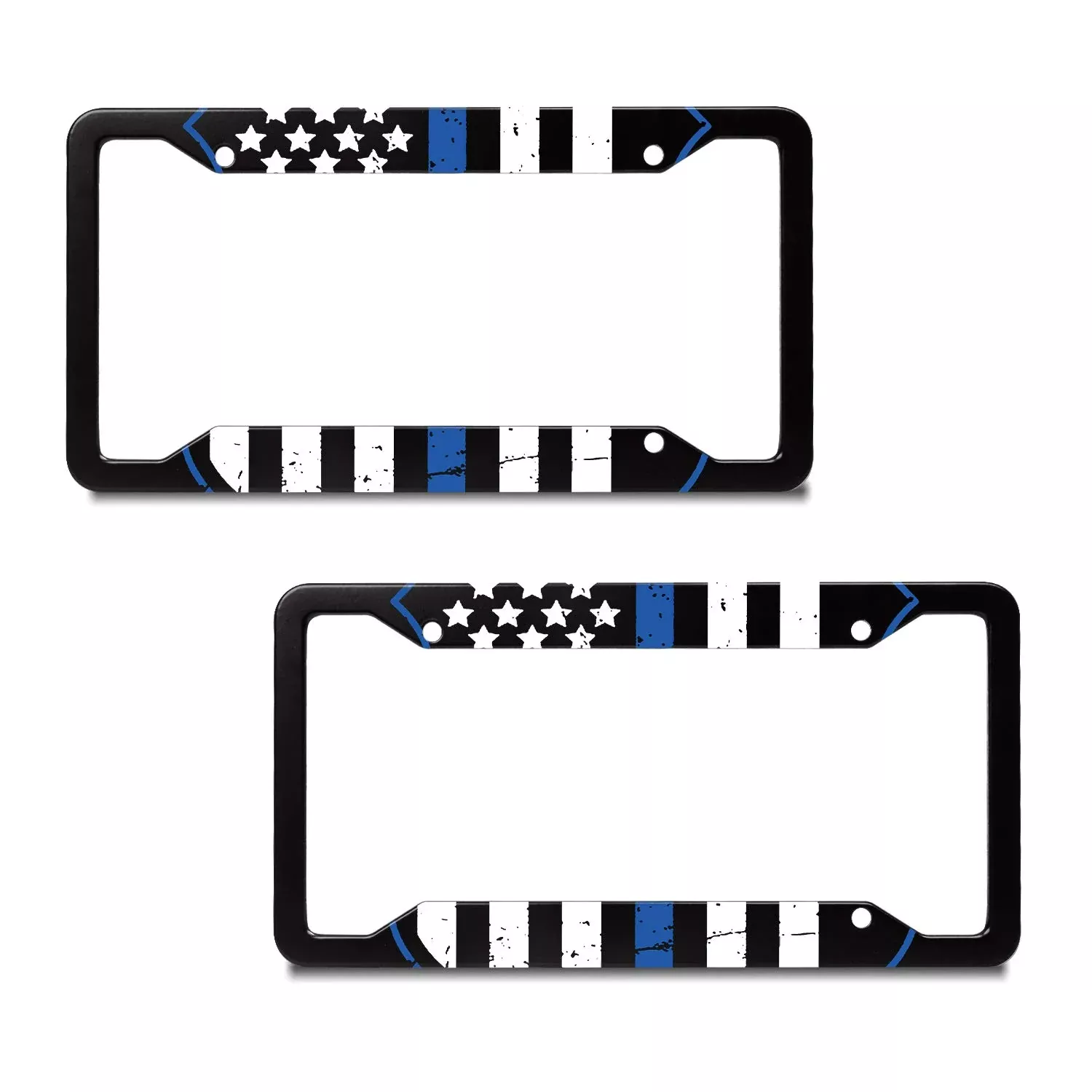 Exmeni 2 Pcs Blue Lives Matter Usa Flag License Plate Frame Aluminum Composite Tie Flag Themed License Plate Frame Blue Shield Support Law Enforcement Auto Car Truck Tag Holder For Us Standard