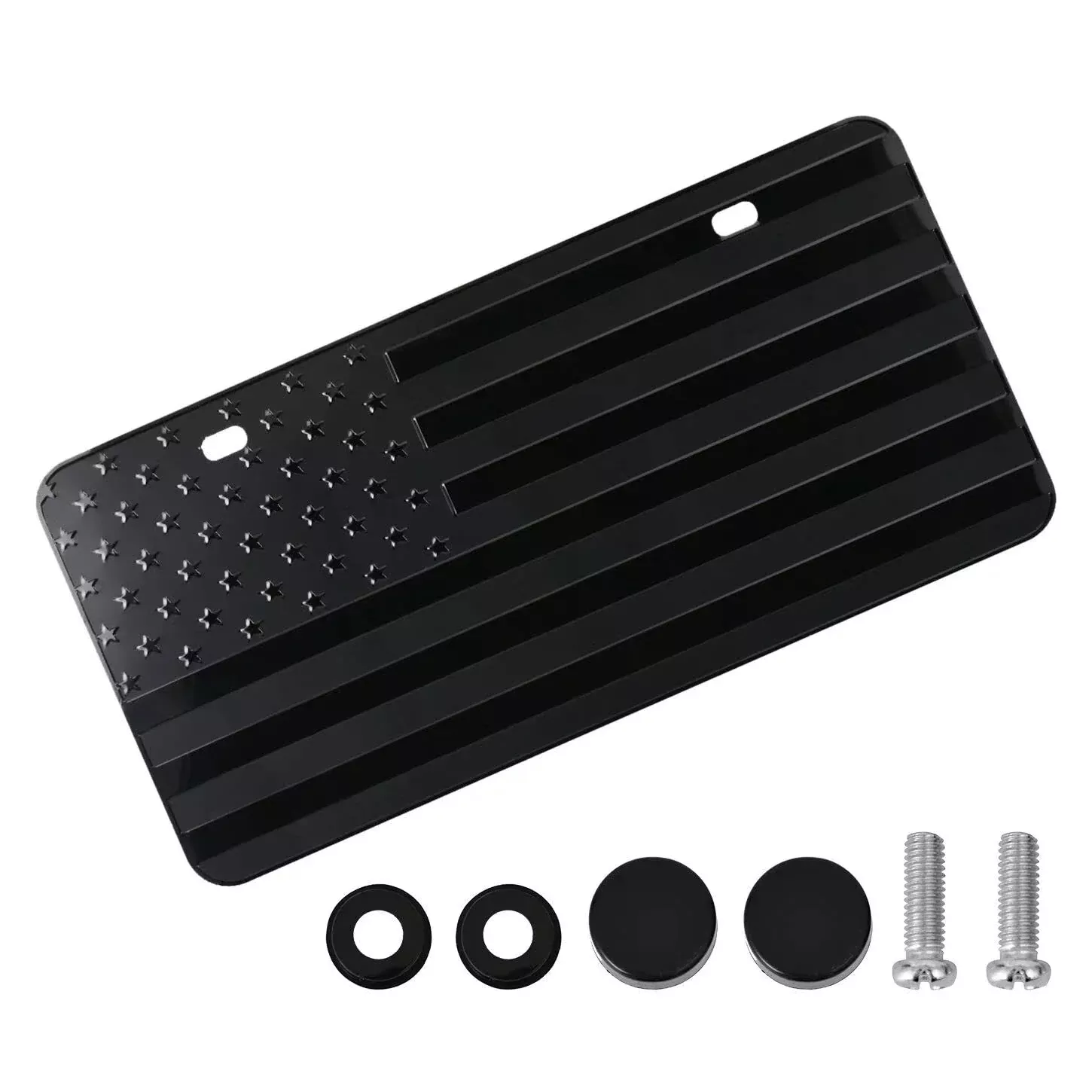 FlyChetah American Front Flag License Plate - Custom Vintage 3D Aluminum Tag, Black, 6x12 inch, Patriotic Embossed Vanity Gift