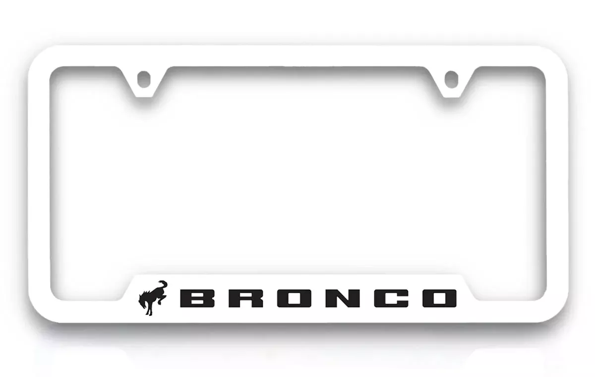 Ford Bronco UV Printed Plastic License Plate Frame - White & Black Design