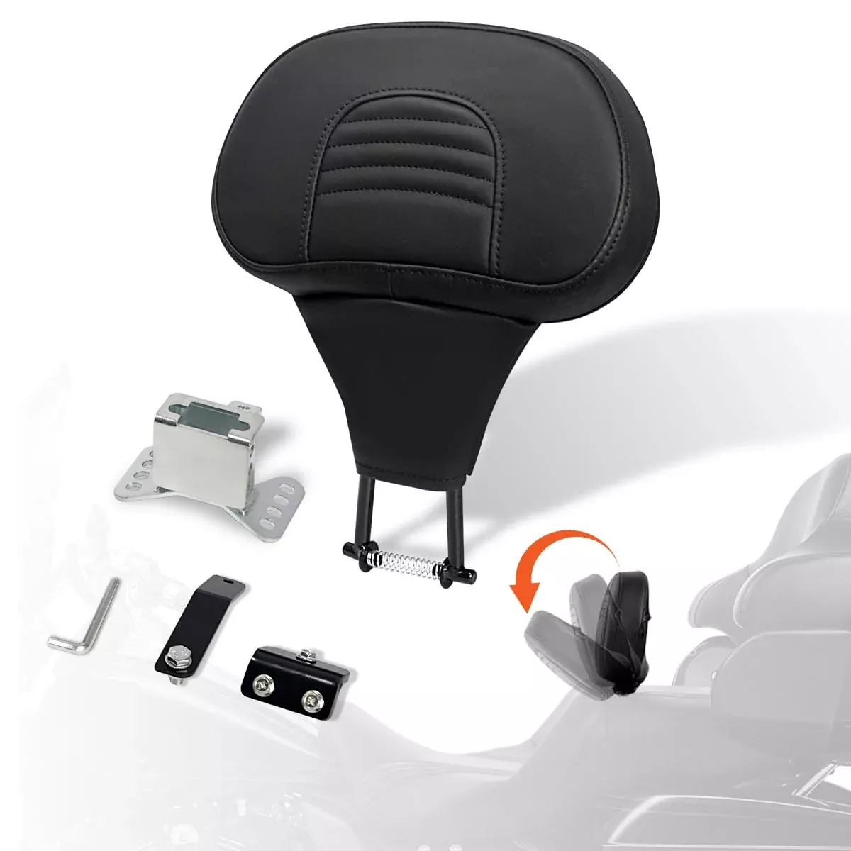 FOVPLUE Adjustable Rider Backrest Pad for Harley Touring 2009-2024, Black Microfiber, Style 1, Detachable with Mounting Kit