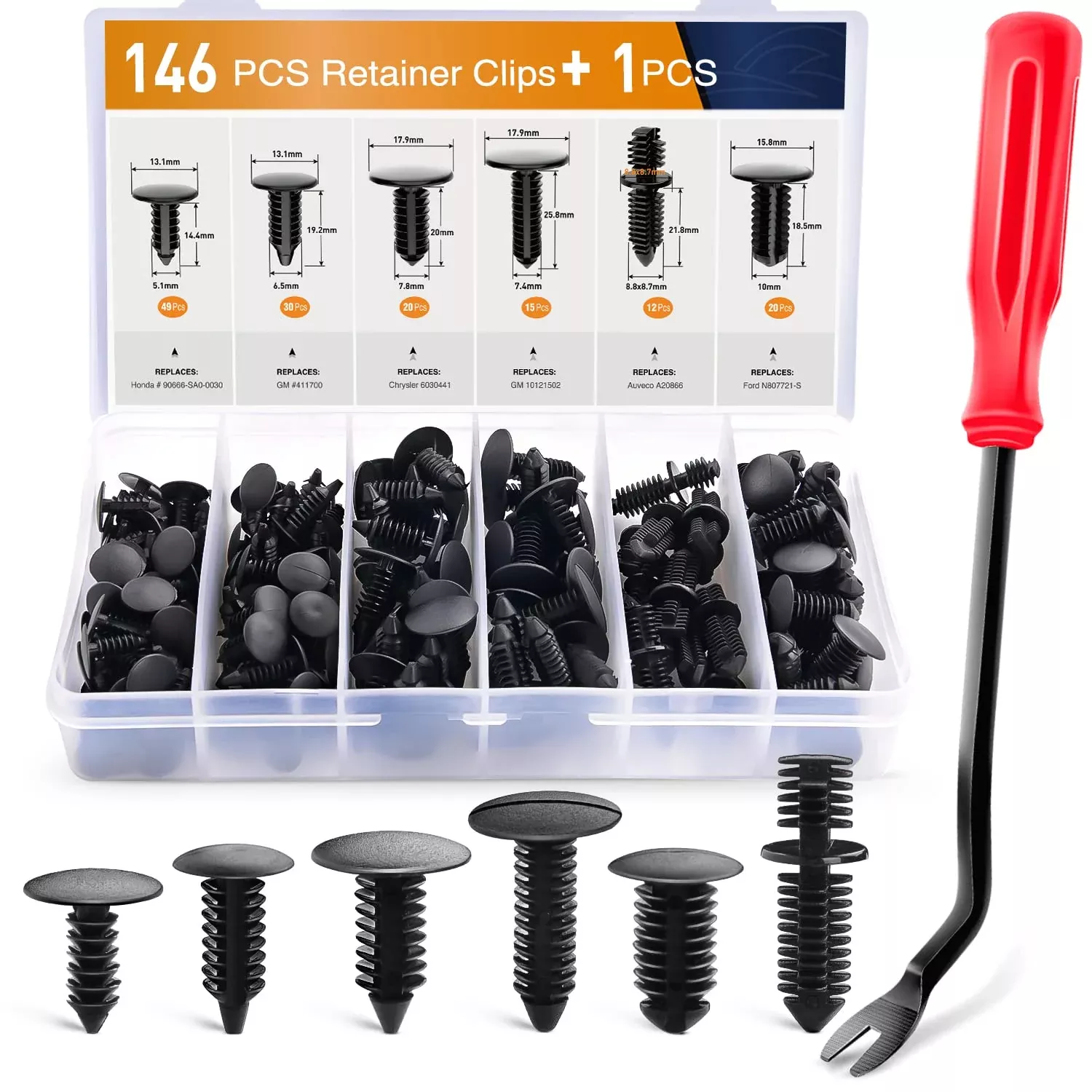Gooacc – Grc-88 146Pcs Nylon Bumper Shield Retainer & Double End Xmas Tree Retainers Clips Universal Auto Body Shield Retainer Fastener Clip Assortment- Bonus Fastener Remover