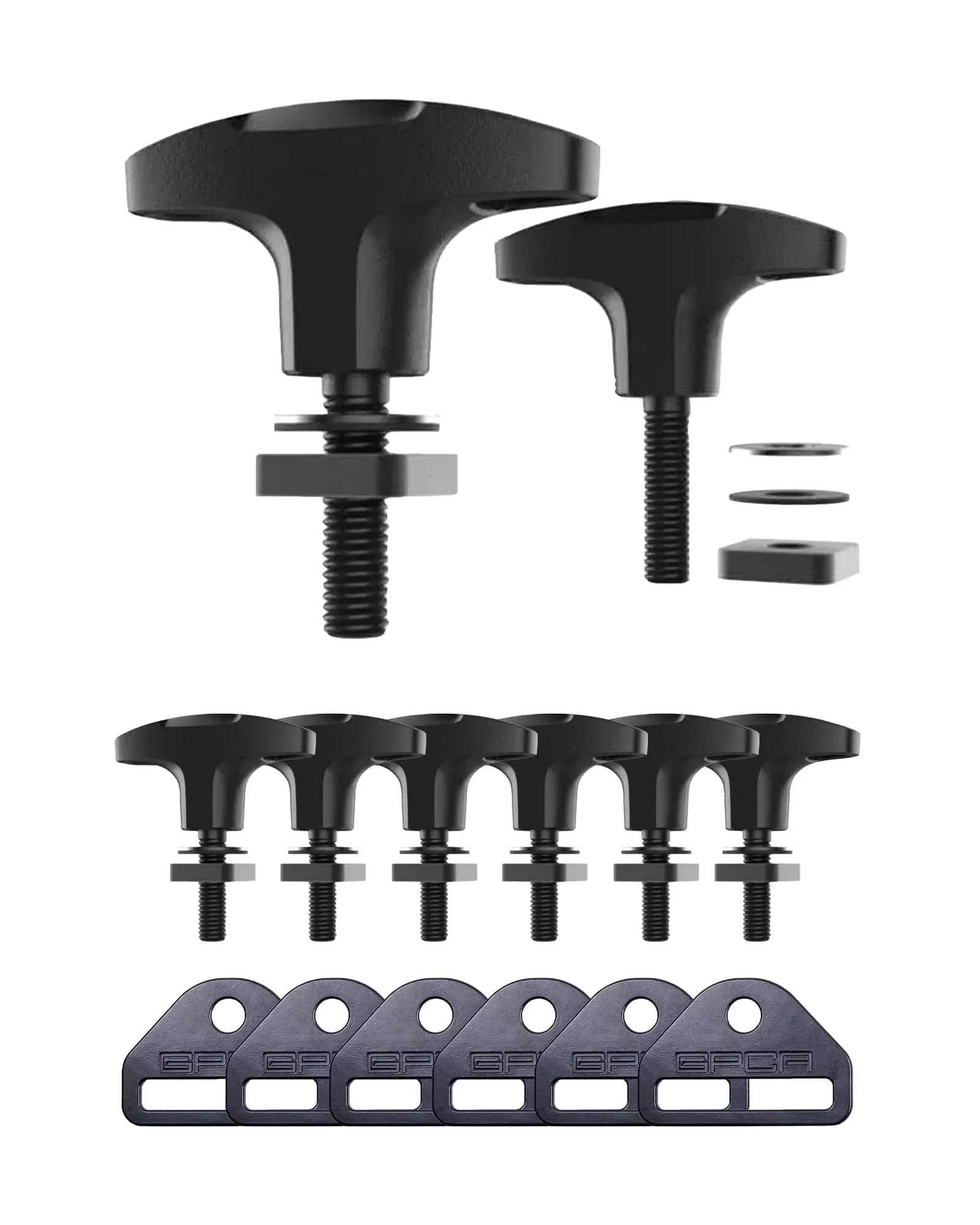 GPCA Quick-Release Tie Down Anchor & D-Plate Set for Jeep Wrangler, Truck Tie Downs, 6 Pack, Fits JL, JK, 4xe, Hard Tops, T Handle