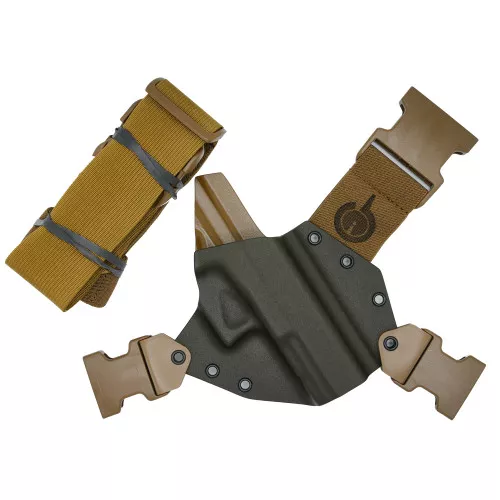 GunfightersINC Kenai Chest Holster, Kydex Shell, Nylon Harness, Fits Springfield Hellcat, Gray Shell, Coyote Brown Harness, Right Hand KN-HELLCAT-040221