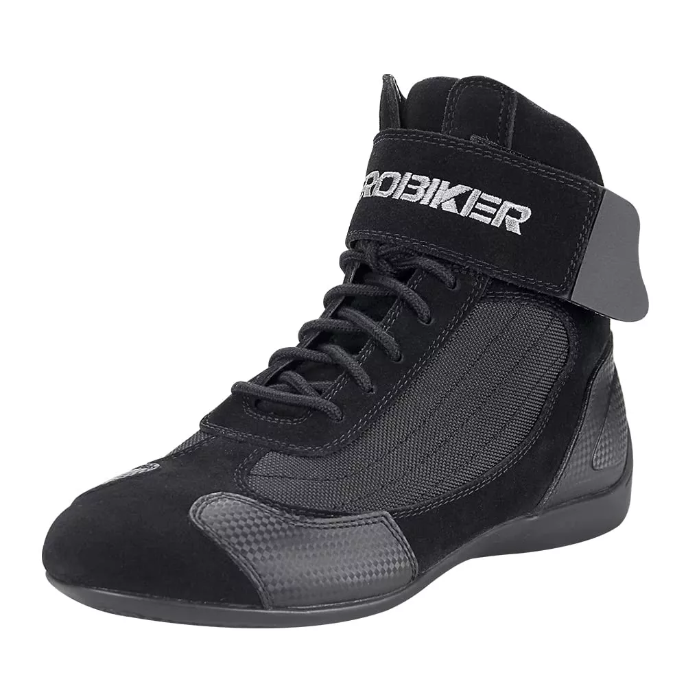 HEROBIKER Men’s Motorcycle Combat Boots, Black Suede, Size 10.5, Mid Ankle for Racing, Hiking, and Outdoor Work