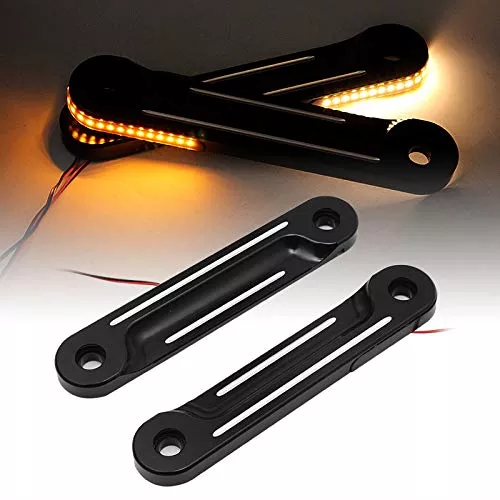 Hiyoyo Black Led Flush Fork Turn Signals Brackets For Harley Touring Electra Glide Street Glide 1998-2023