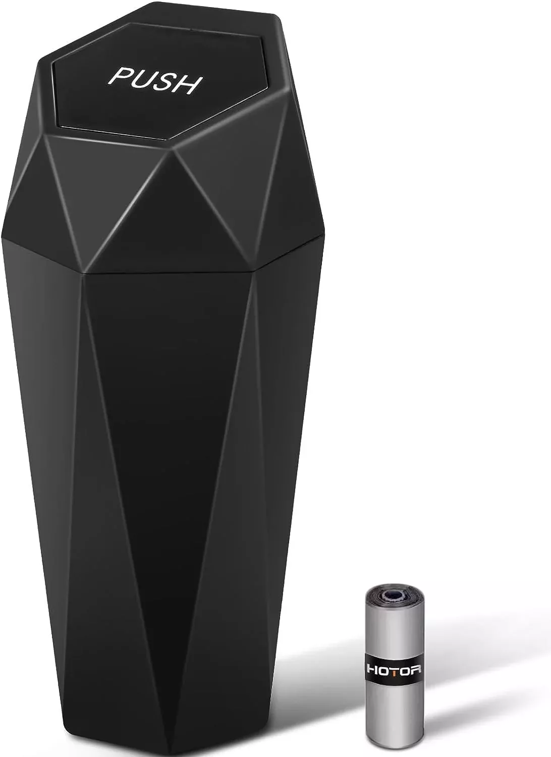 HOTOR Car Trash Can with Lid – Leakproof Mini Garbage Bin, 15 Trash Bags Included, Black, Model US11013