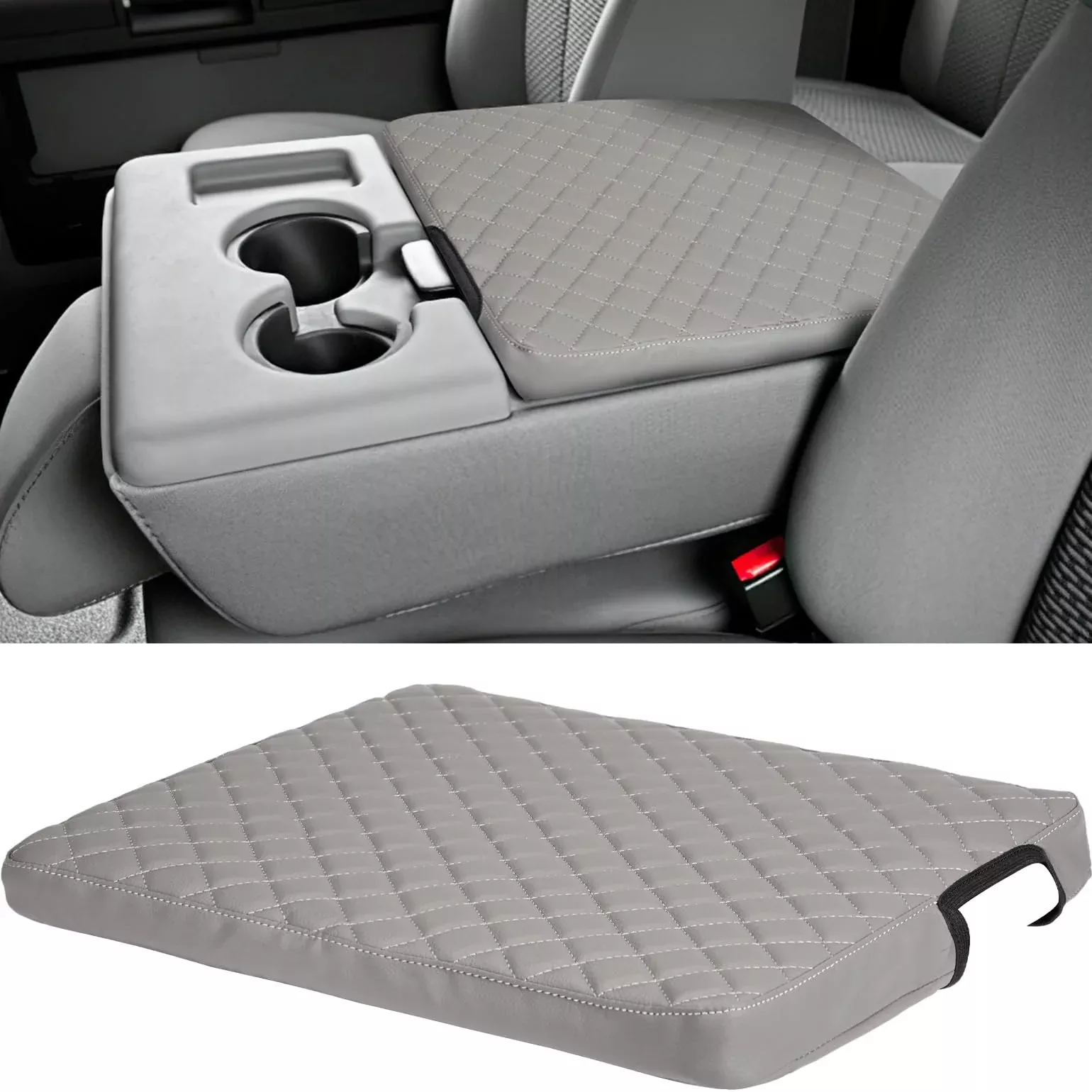 Issyauto Center Console Cover Compatible With 2011-2016 Ford F250 F350 F450 Super Duty With Jump Seat Console, Leather Armrest Cover Center Console Cushion, Black (Jump Seat Only)