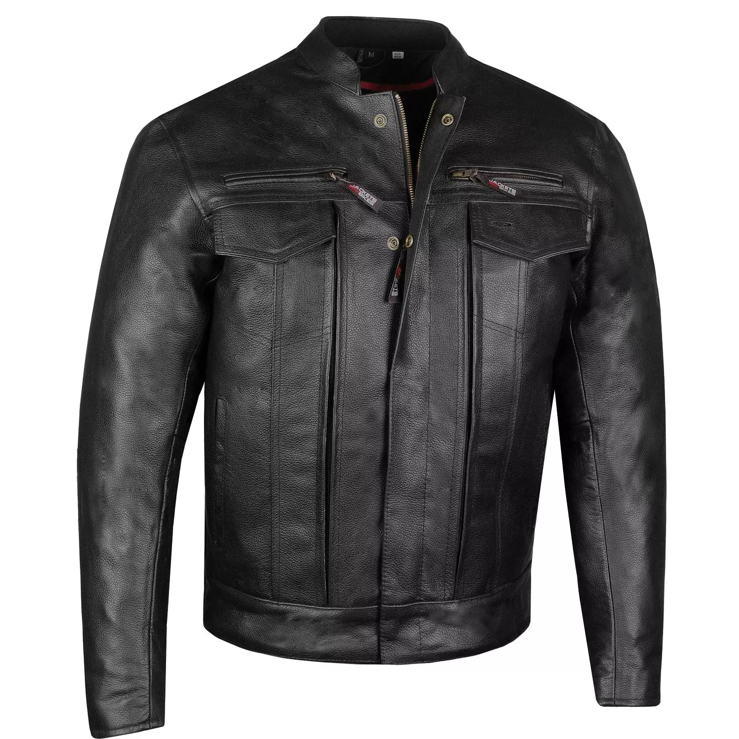 Jackets 4 Bikes Men’s Premium Buffalo Leather Motorcycle Jacket, CE Armor, Conceal Carry, Large, Black, Model MLJP1008