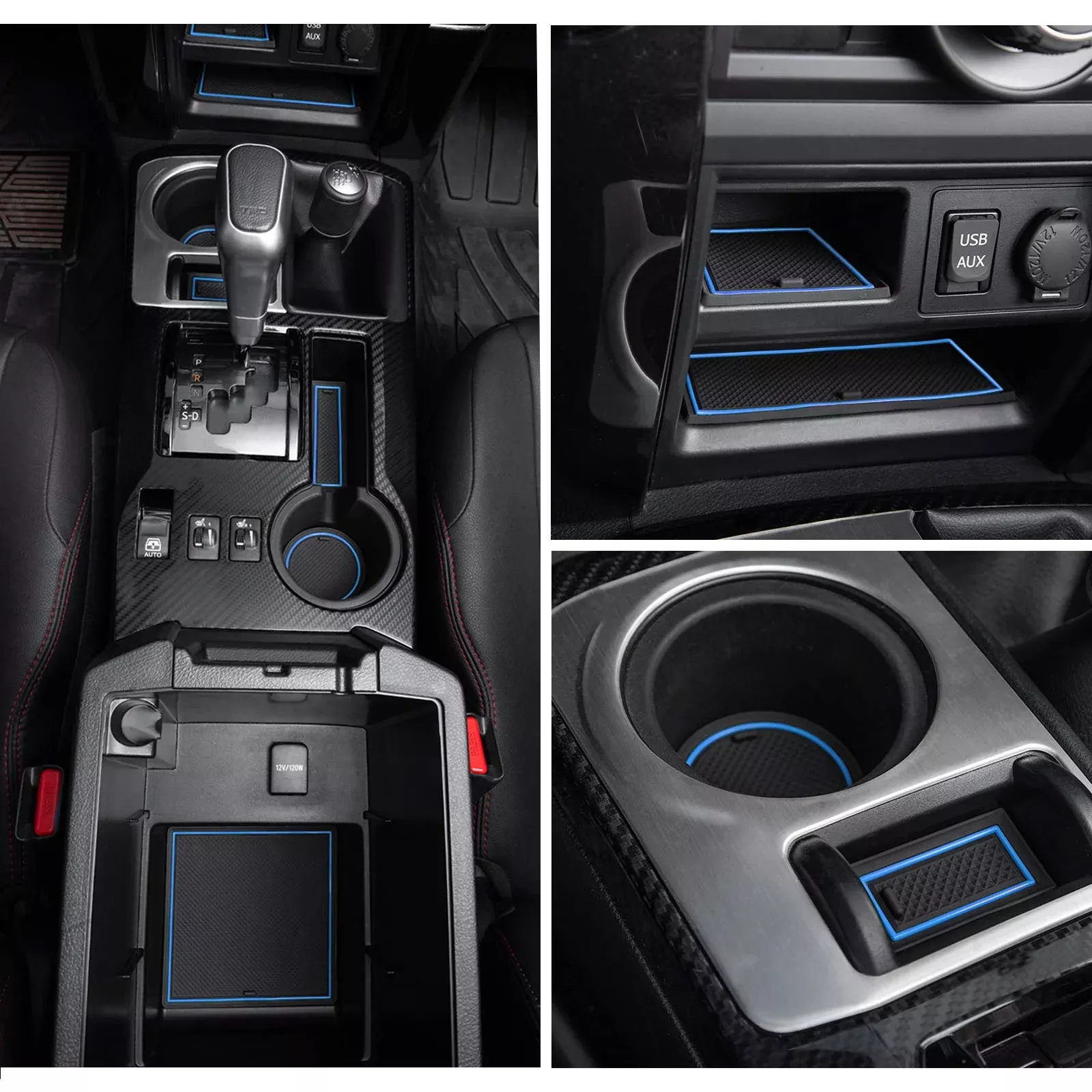 JDMCAR Cup Holder Inserts Kit for 2023 Toyota 4Runner, 2 Row, Rubber, Blue Trim, 27PC Set